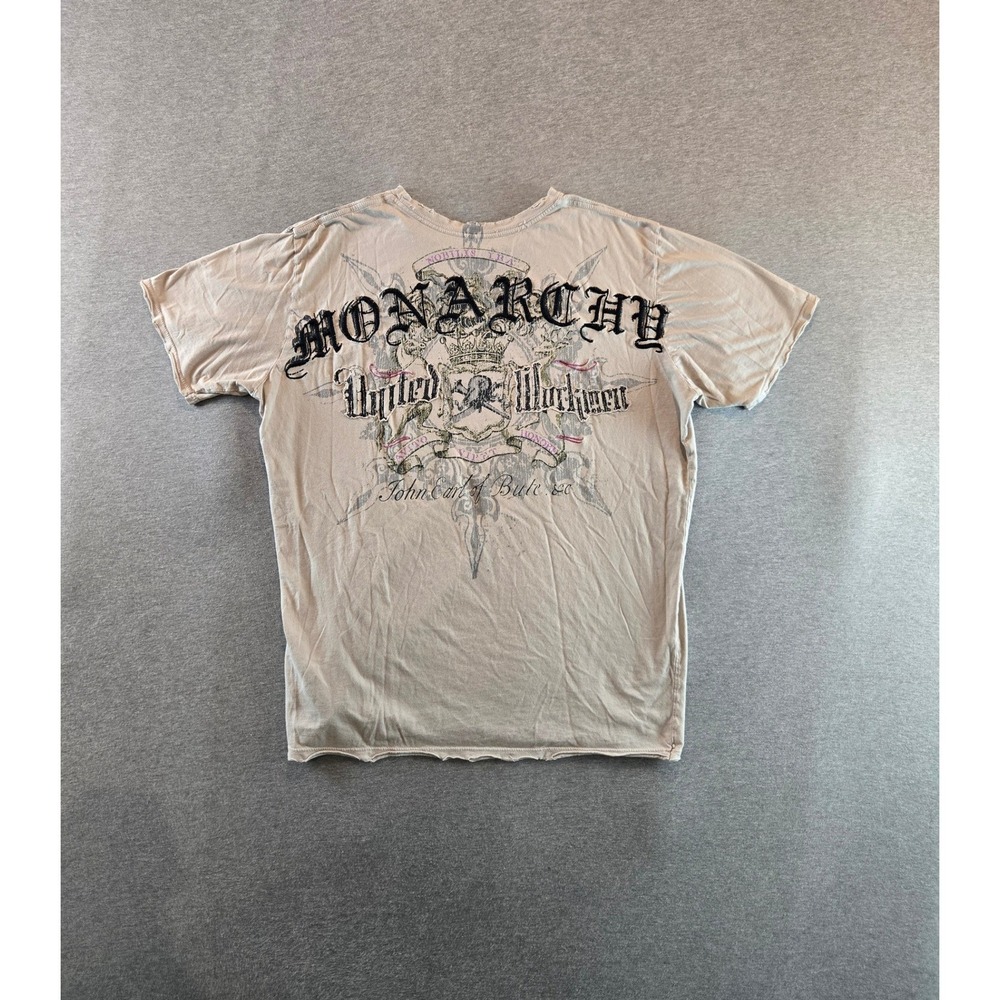 Vintage Monarchy Graphic T-Shirt Men XL Tan Y2K Distressed MMA United Workmen